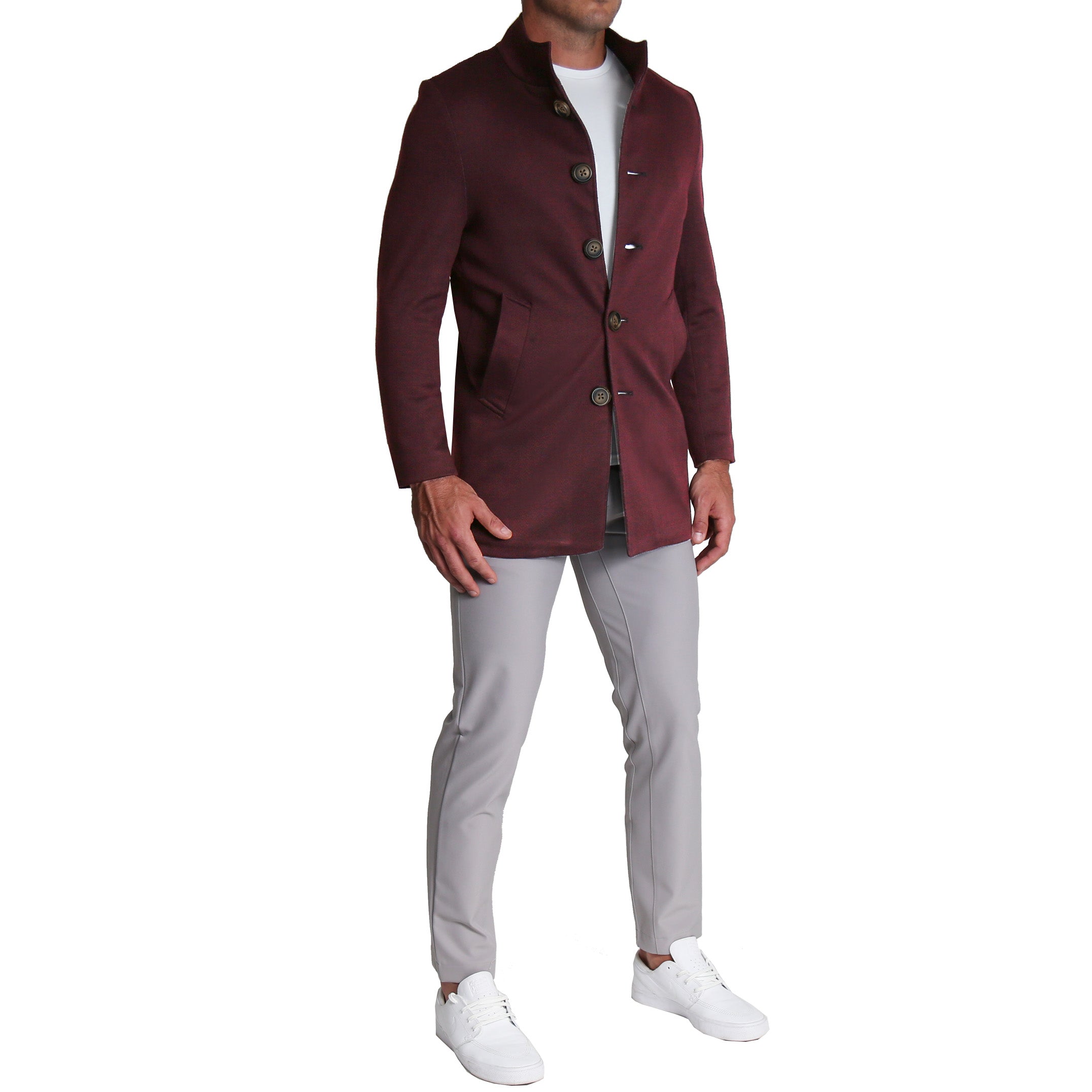 Maroon Herringbone Overcoat