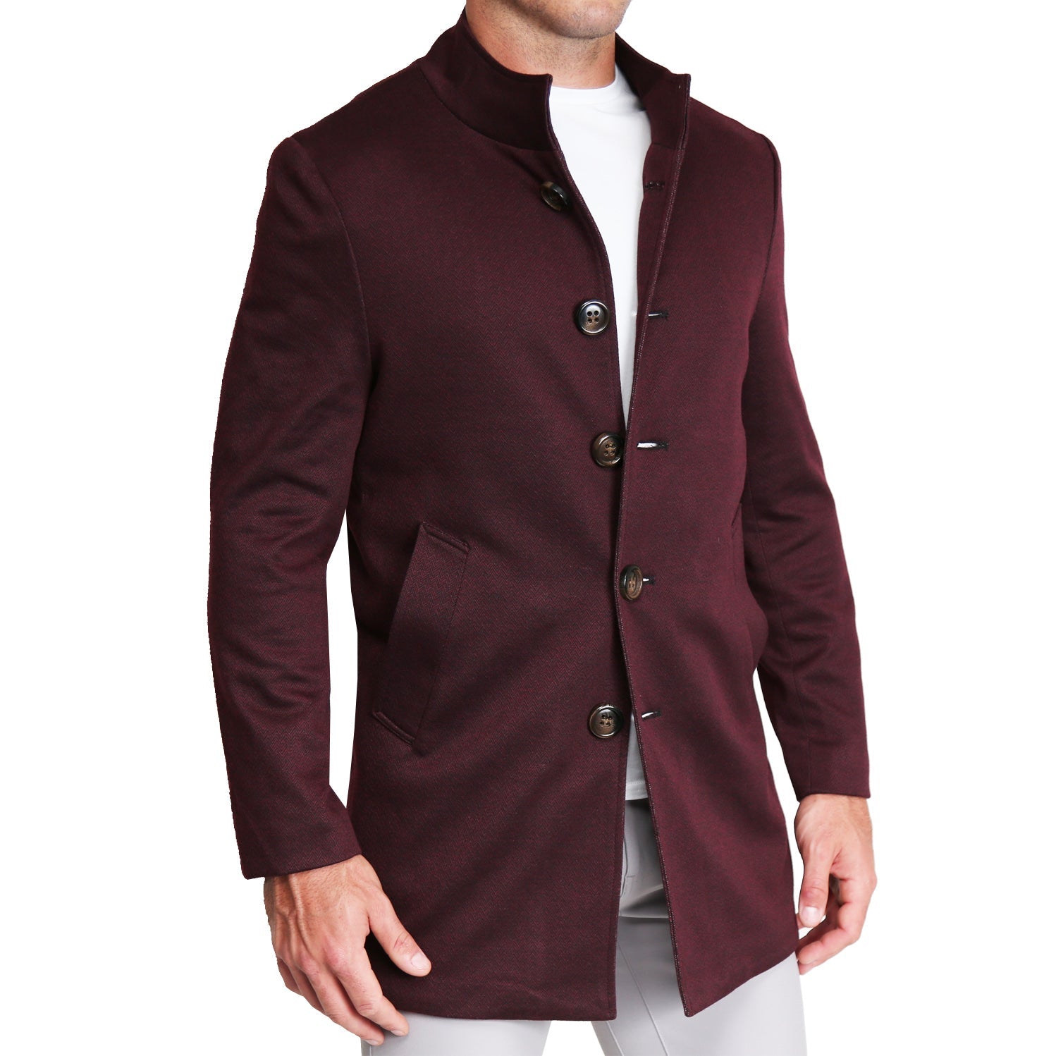 Maroon Herringbone Overcoat