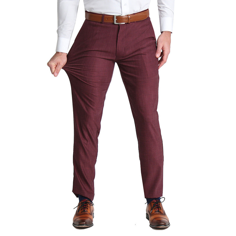 Athletic Fit Stretch Suit Pants - Heathered Maroon - State and