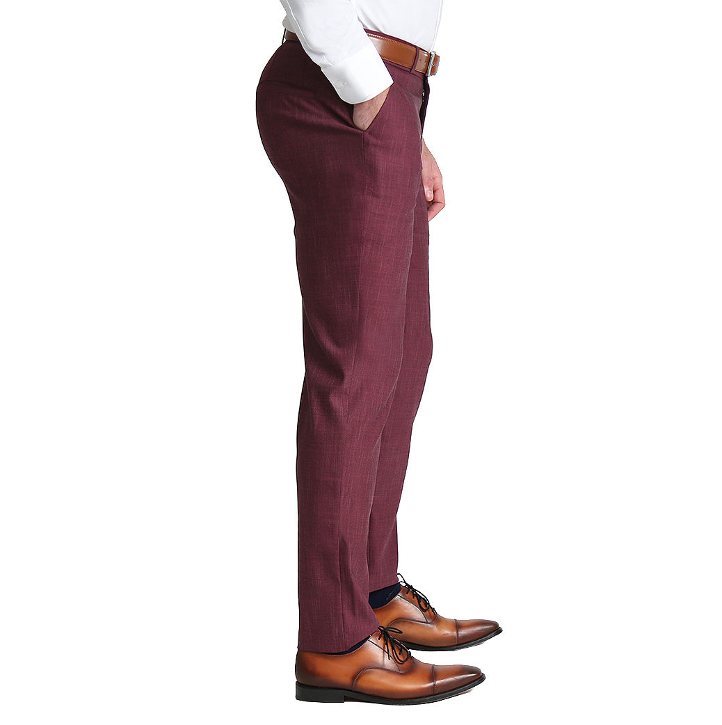 Athletic Fit Stretch Suit Pants - Heathered Maroon