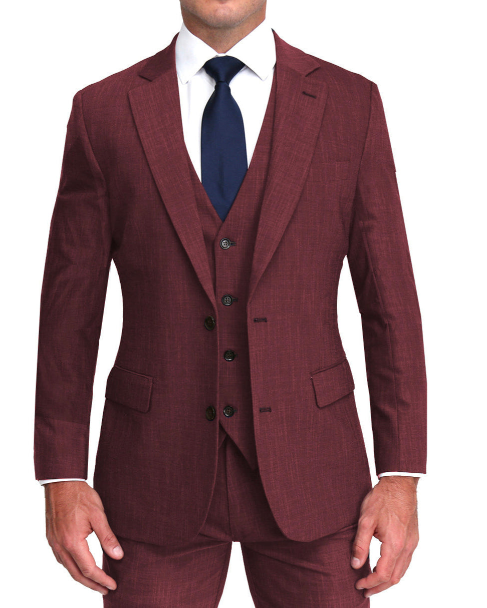 Athletic Fit Stretch Suit Vest - Heathered Maroon