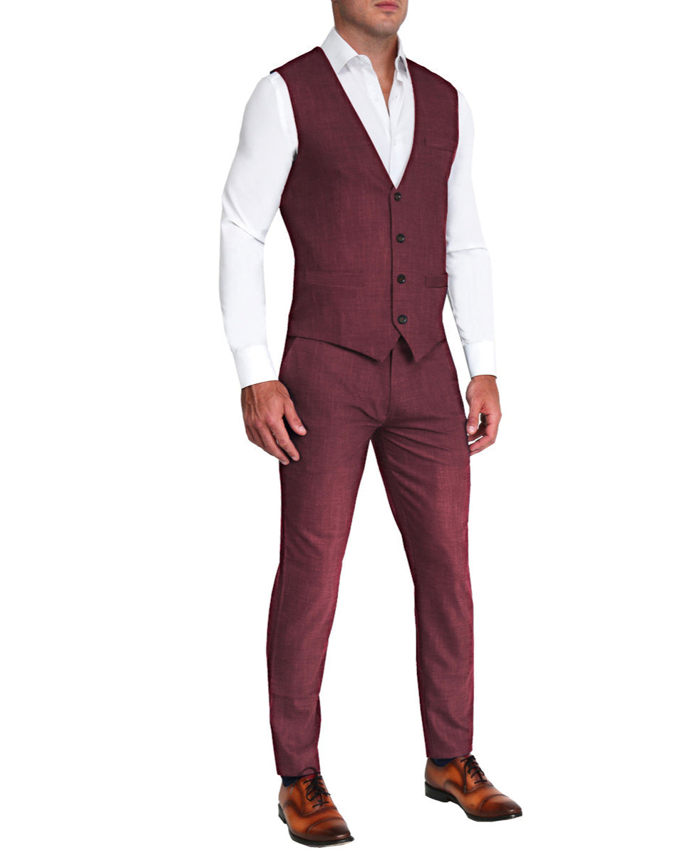 Athletic Fit Stretch Suit Vest - Heathered Maroon