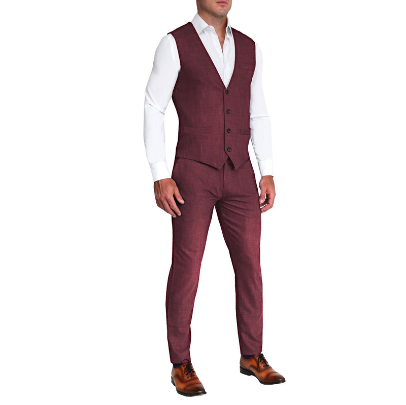 Athletic Fit Stretch Suit Vest - Heathered Maroon