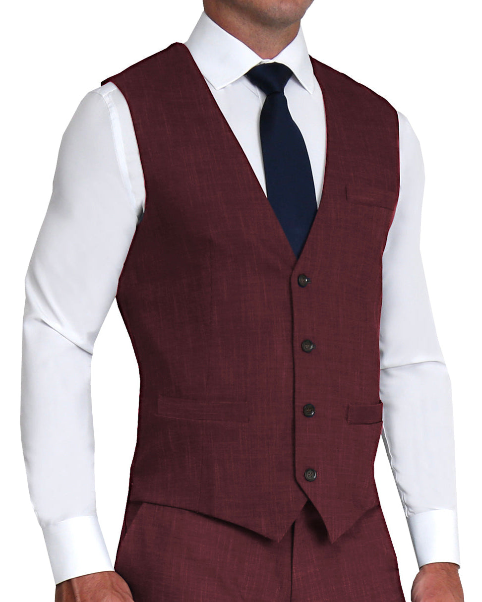 Athletic Fit Stretch Suit Vest - Heathered Maroon