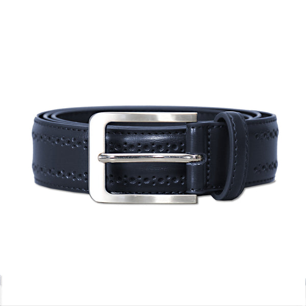 Perforated Leather Belt - Navy