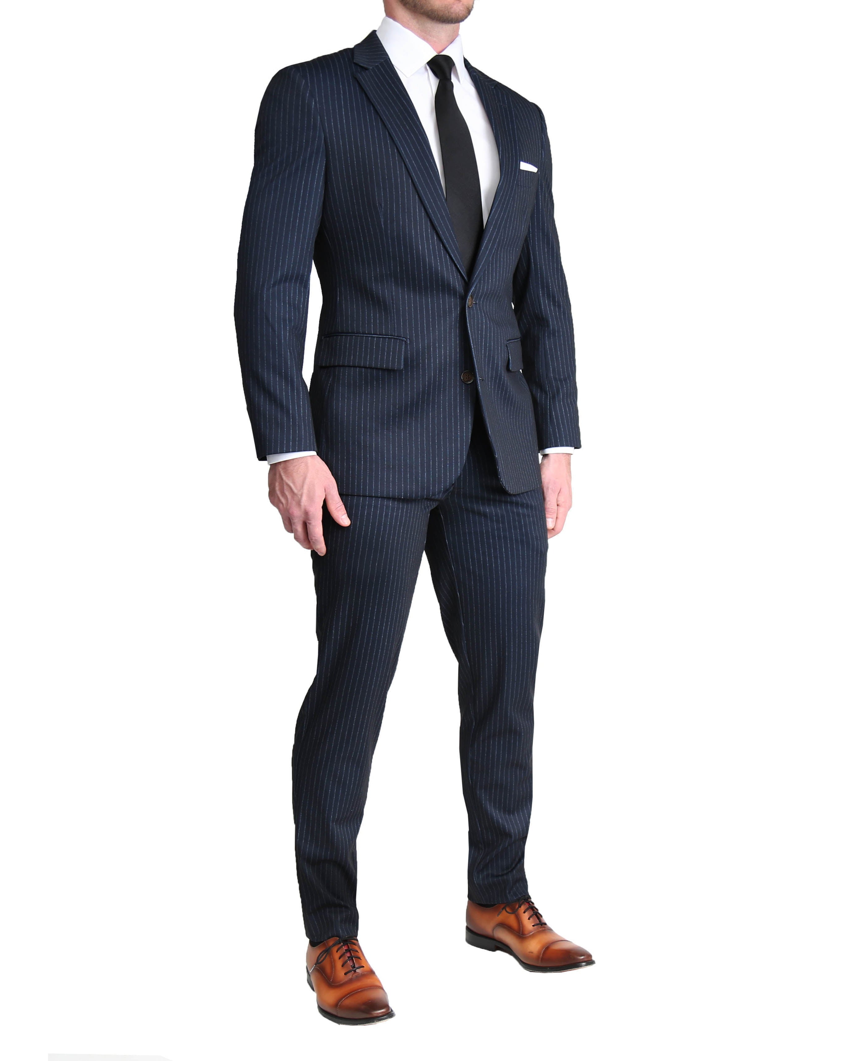 Athletic Fit Stretch Suit - Knit Blue Chalk Stripe