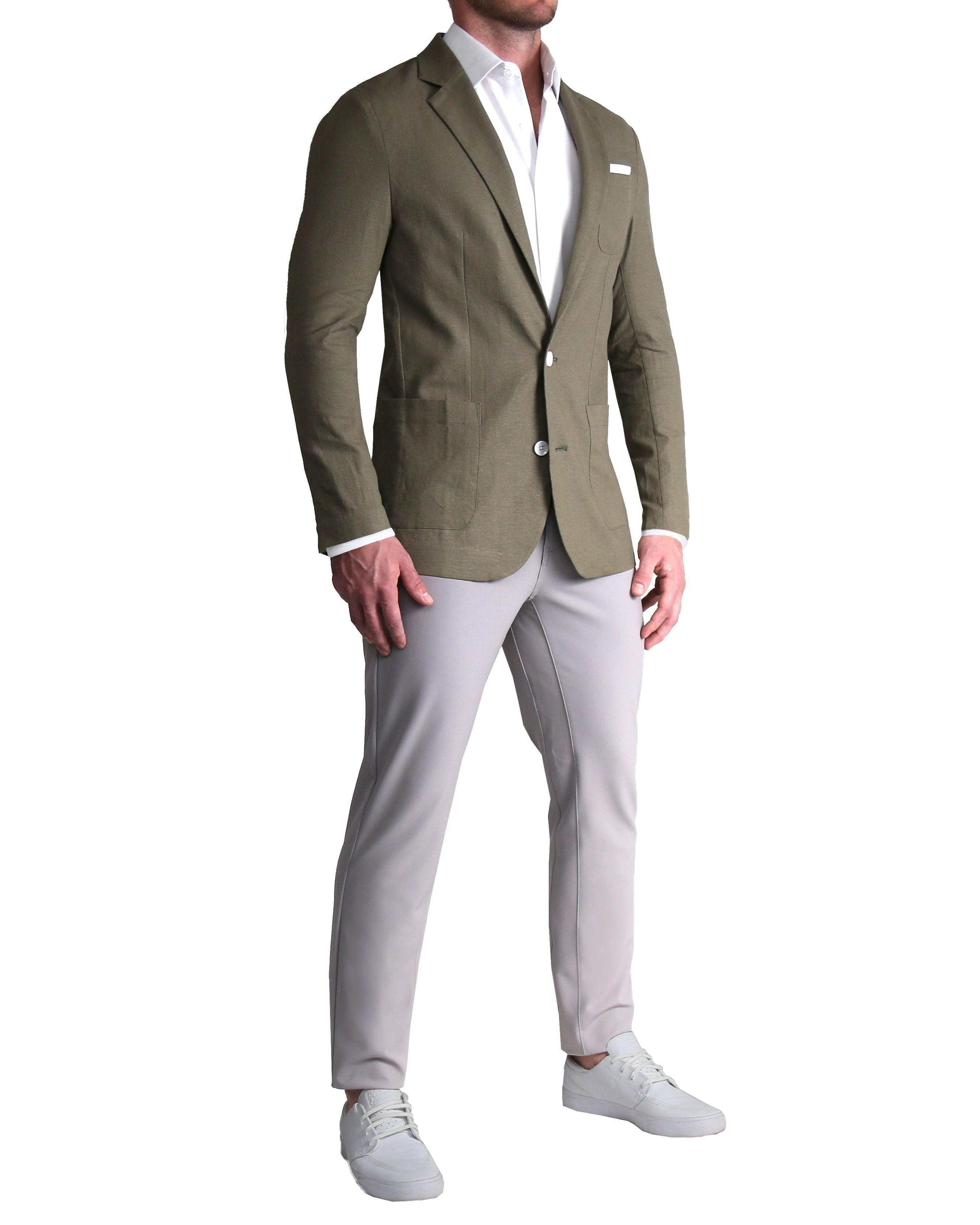 Unstructured Linen Blazer - Dark Olive