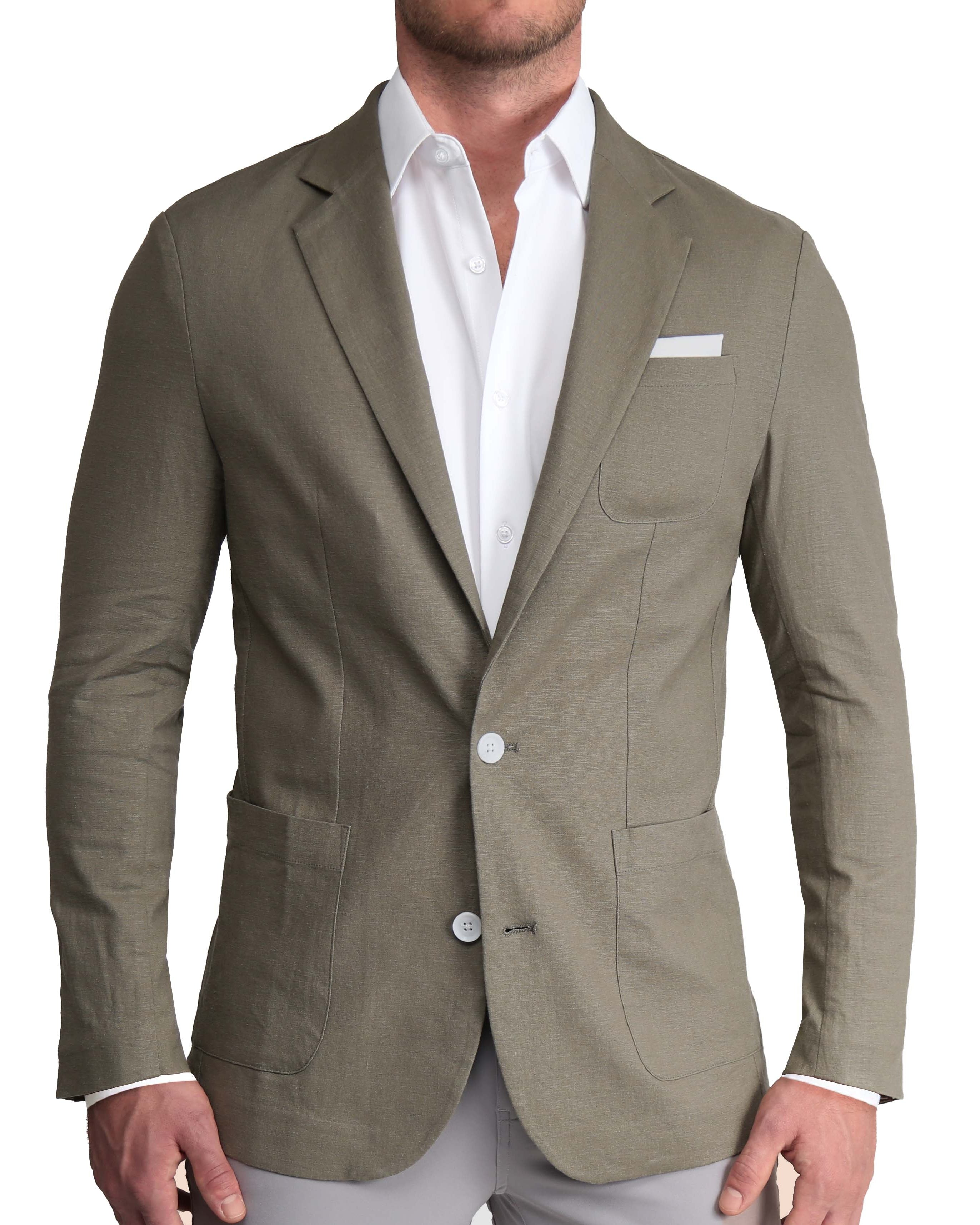 Unstructured Linen Blazer - Dark Olive