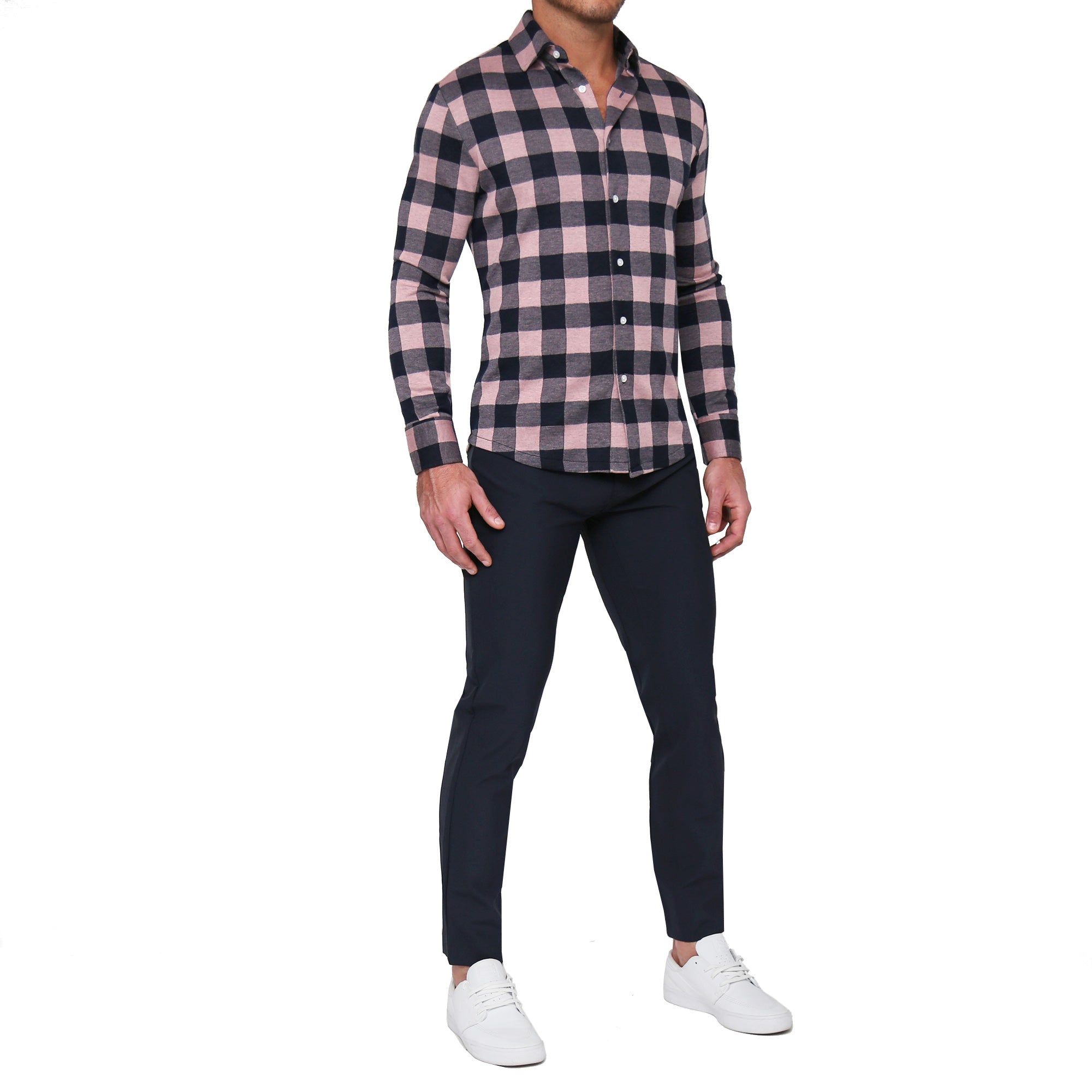 "The Pearson" Pink and Navy Check Casual Button Down