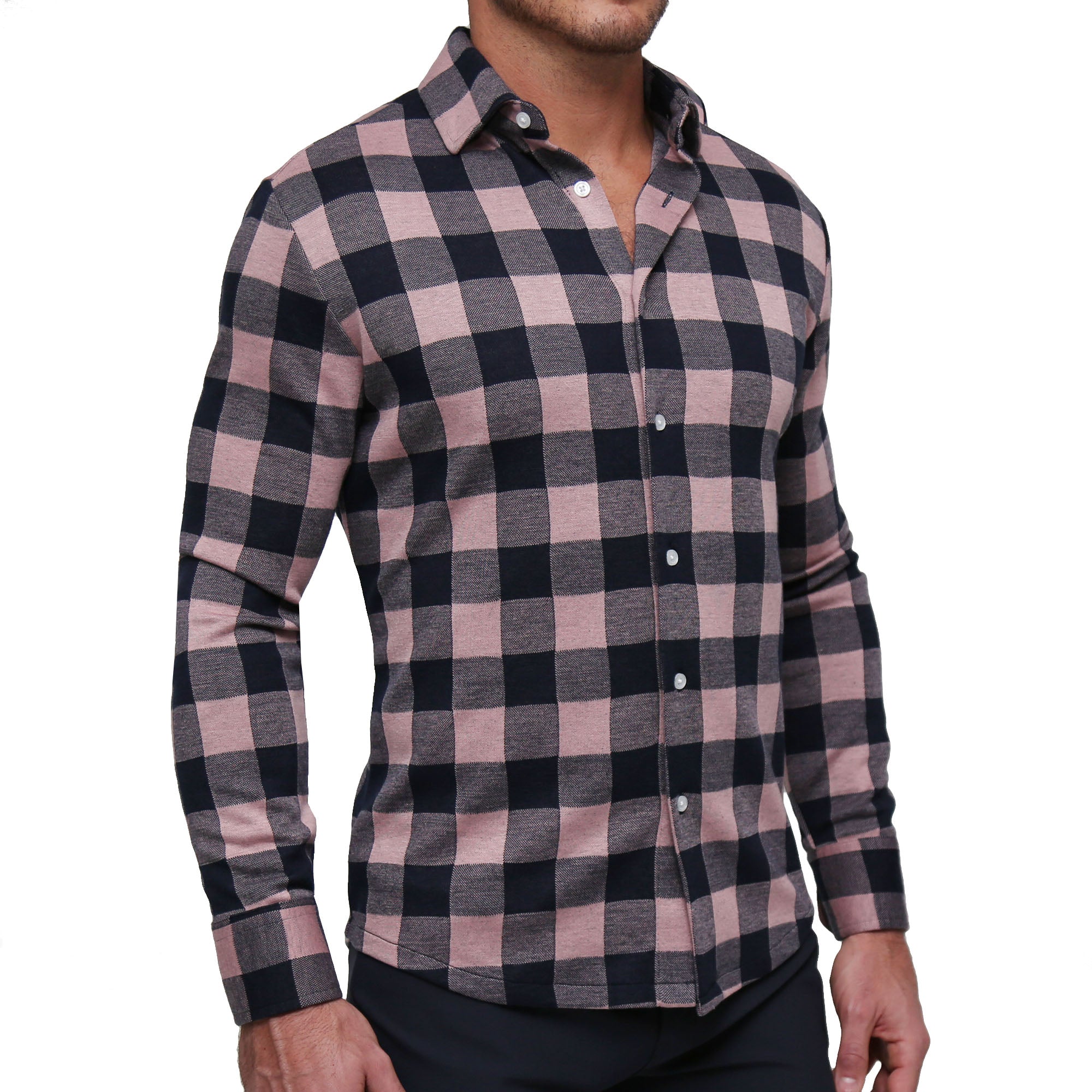 "The Pearson" Pink and Navy Check Casual Button Down