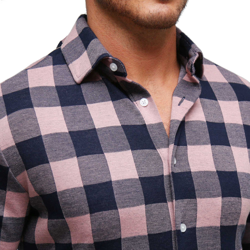 "The Pearson" Pink and Navy Check Casual Button Down