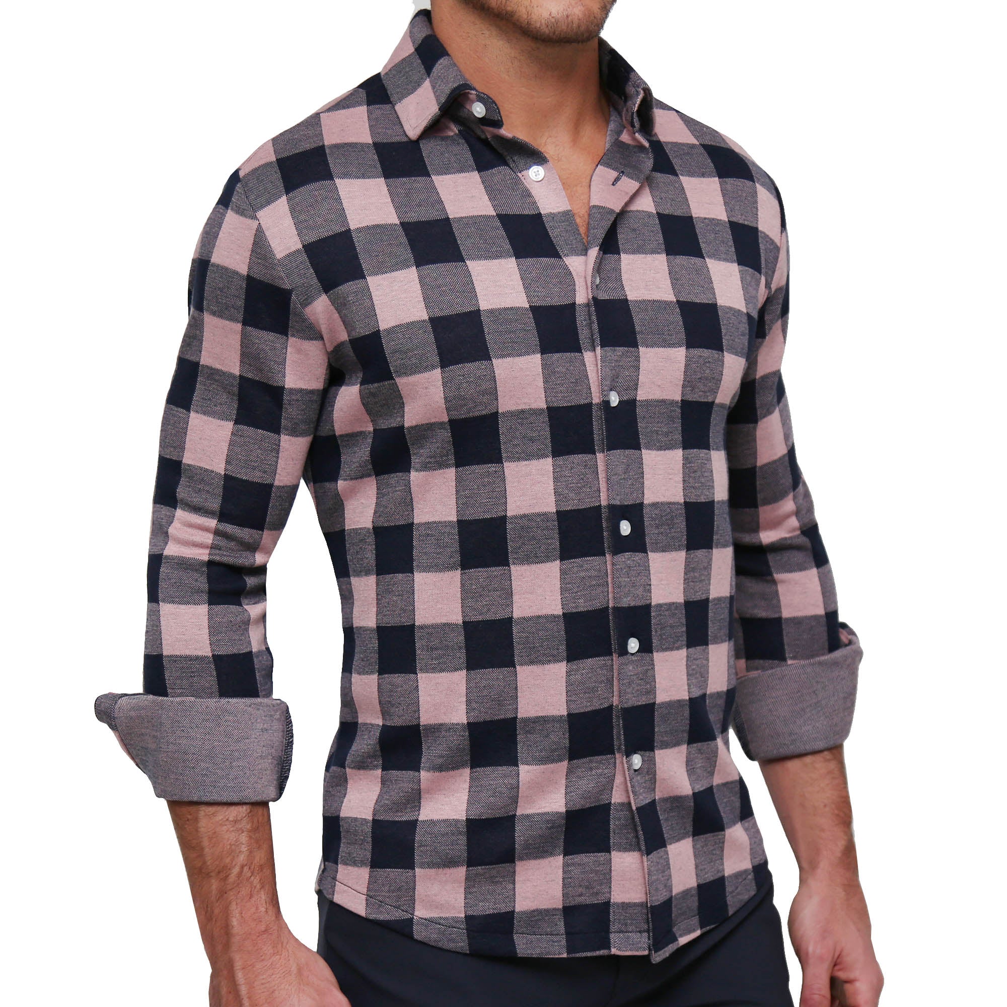 "The Pearson" Pink and Navy Check Casual Button Down