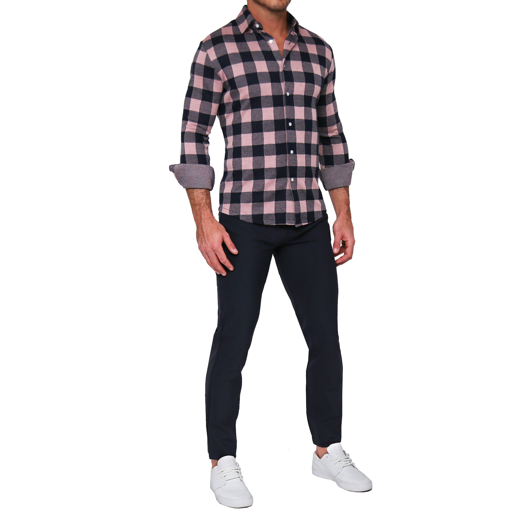 "The Pearson" Pink and Navy Check Casual Button Down