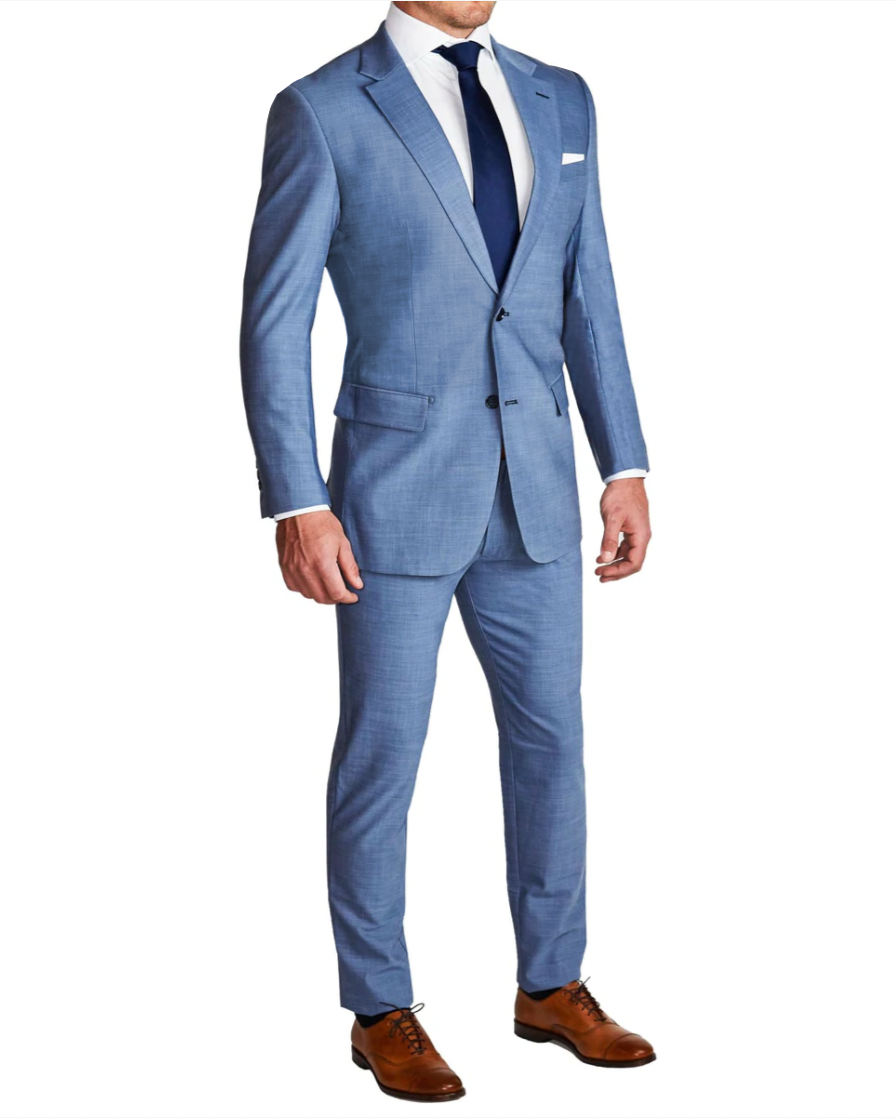 Athletic Fit Stretch Suit - Heathered Light Blue