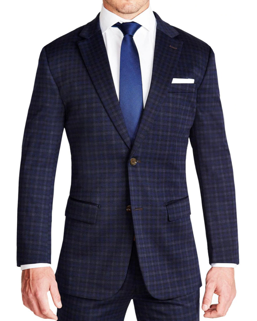 Athletic Fit Stretch Suit - Blue Plaid