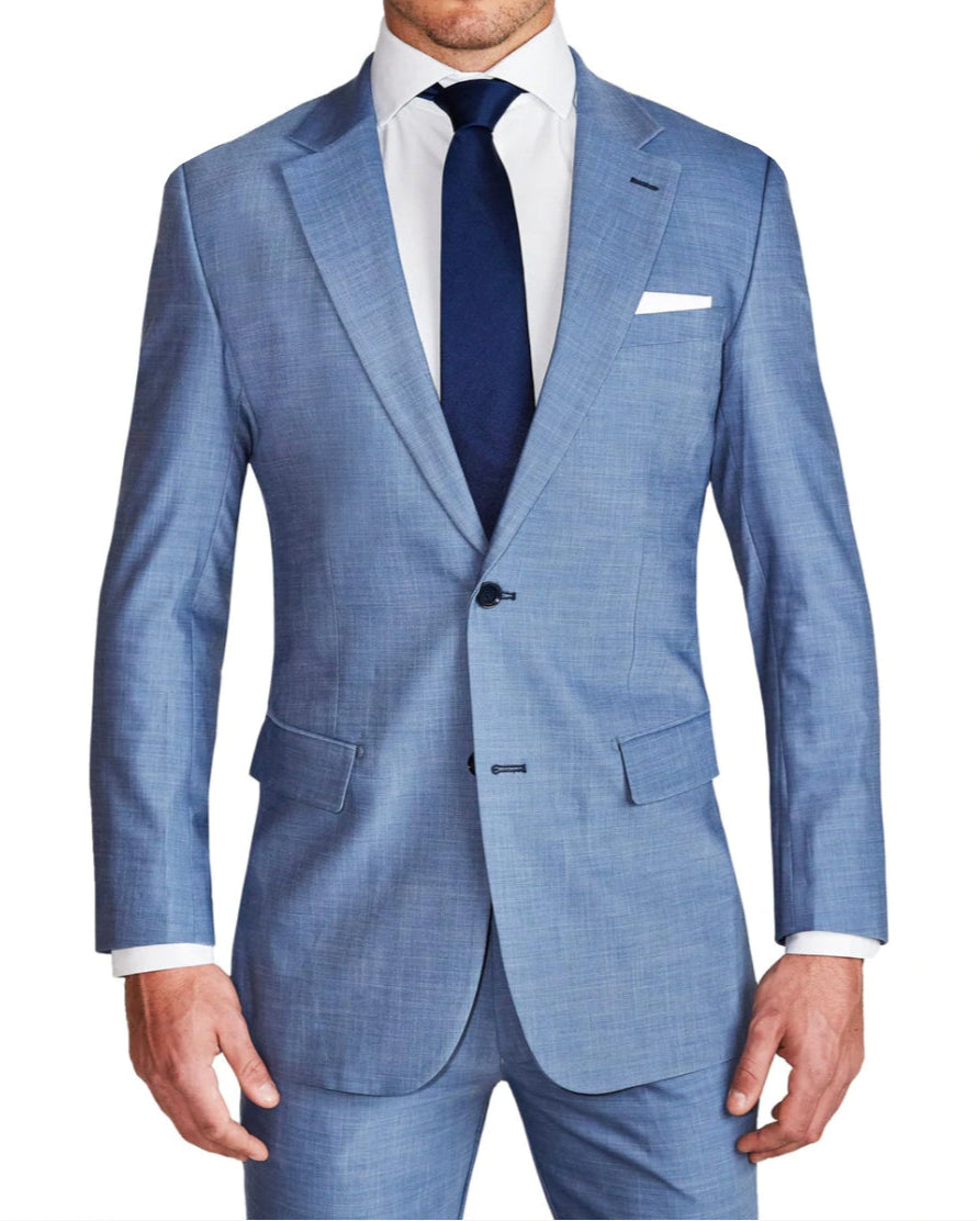 Athletic Fit Stretch Suit - Heathered Light Blue