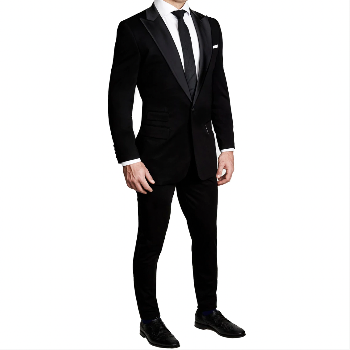 Athletic Fit Stretch Tuxedo - Black with Peak Lapel