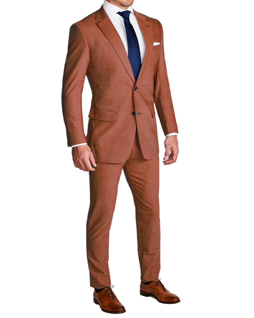 Athletic Fit Stretch Suit - Heathered Burnt Orange