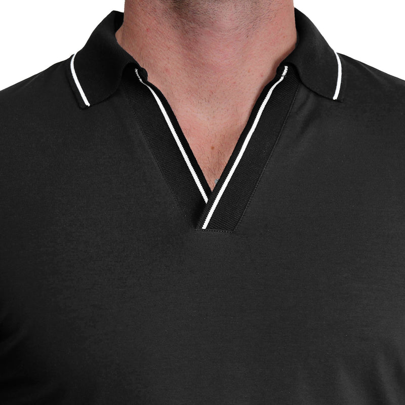 Tipped Long Sleeve Polo - Black with White - State and Liberty Clothing  Company Canada