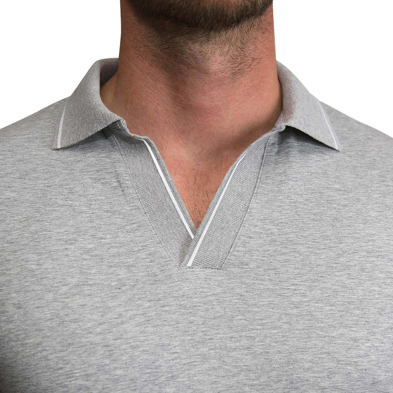 Tipped Long Sleeve Polo - Grey with White