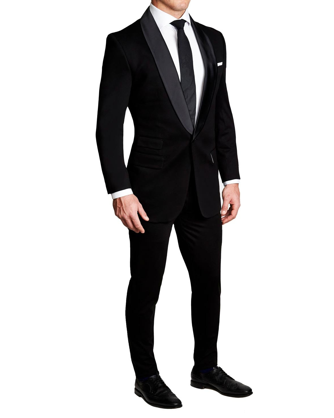 Athletic Fit Stretch Tuxedo - Black with Shawl Lapel