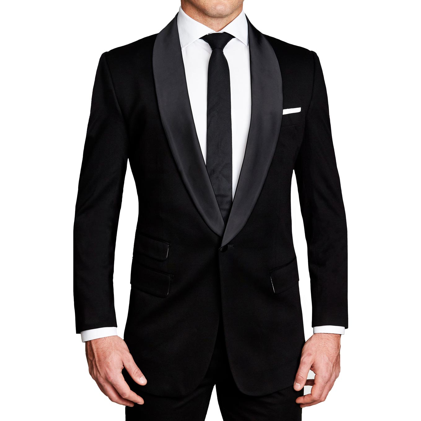 Athletic Fit Stretch Tuxedo - Black with Shawl Lapel