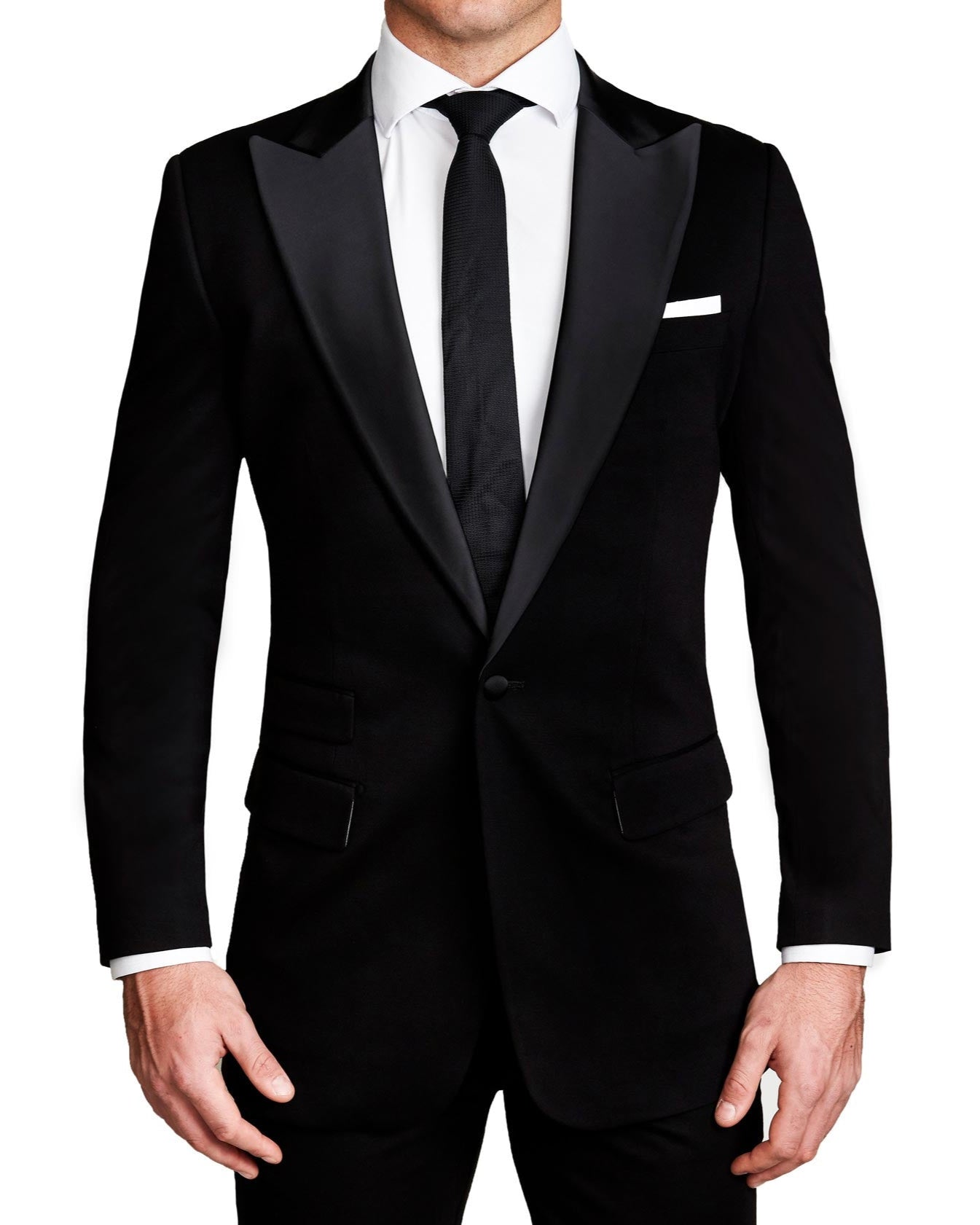 Athletic Fit Stretch Tuxedo - Black with Peak Lapel