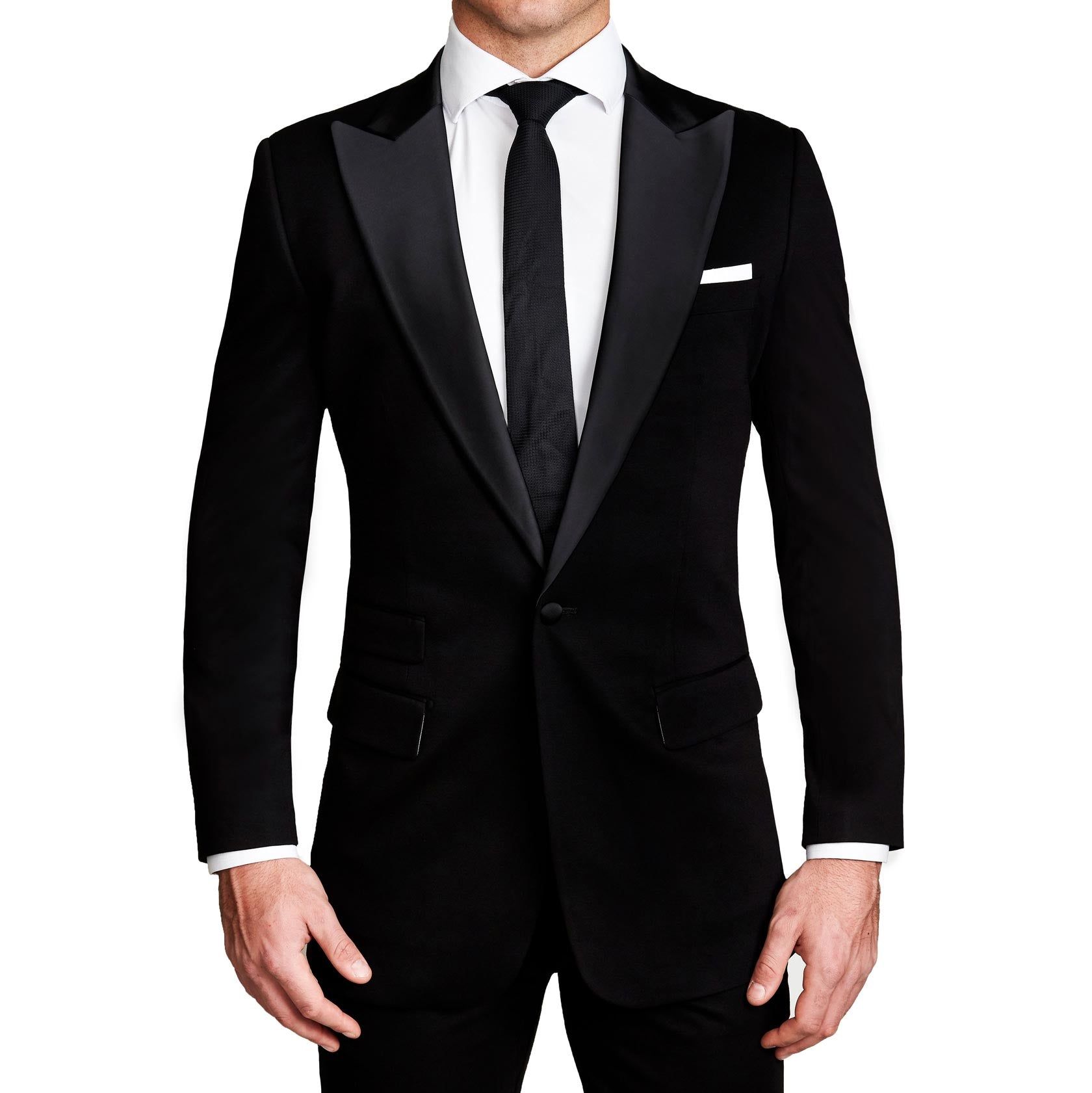 Athletic Fit Stretch Tuxedo - Black with Peak Lapel