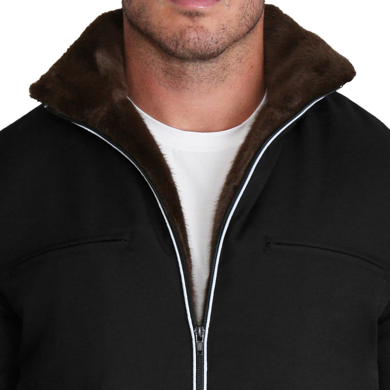 Down Bomber Jacket - Black with Brown Fur