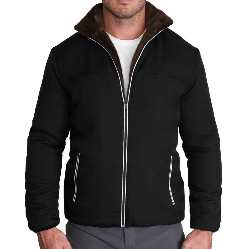 Down Bomber Jacket - Black with Brown Fur