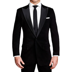 Athletic Fit Stretch Tuxedo Jacket - Solid Black with Peak Lapel