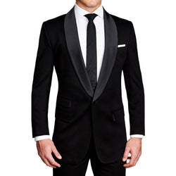 Athletic Fit Stretch Tuxedo Jacket - Solid Black with Shawl Lapel