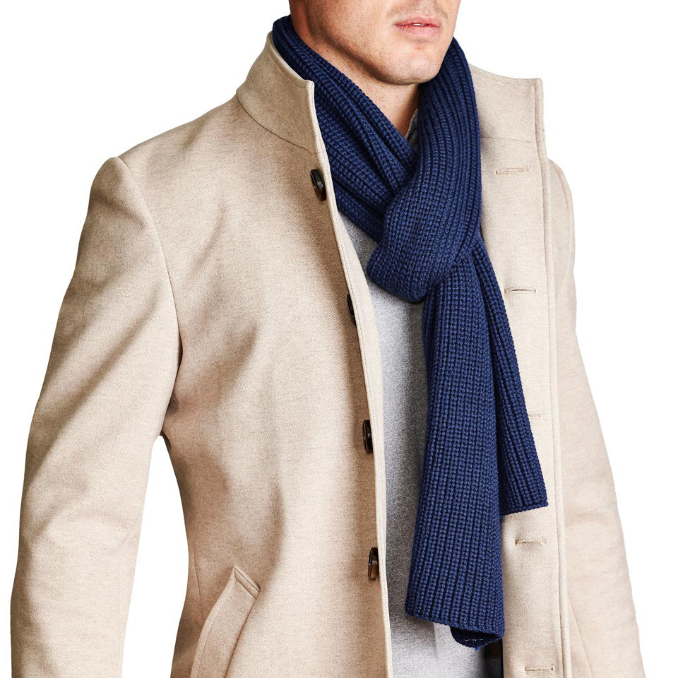 Italian Wool Knit Scarf - Navy