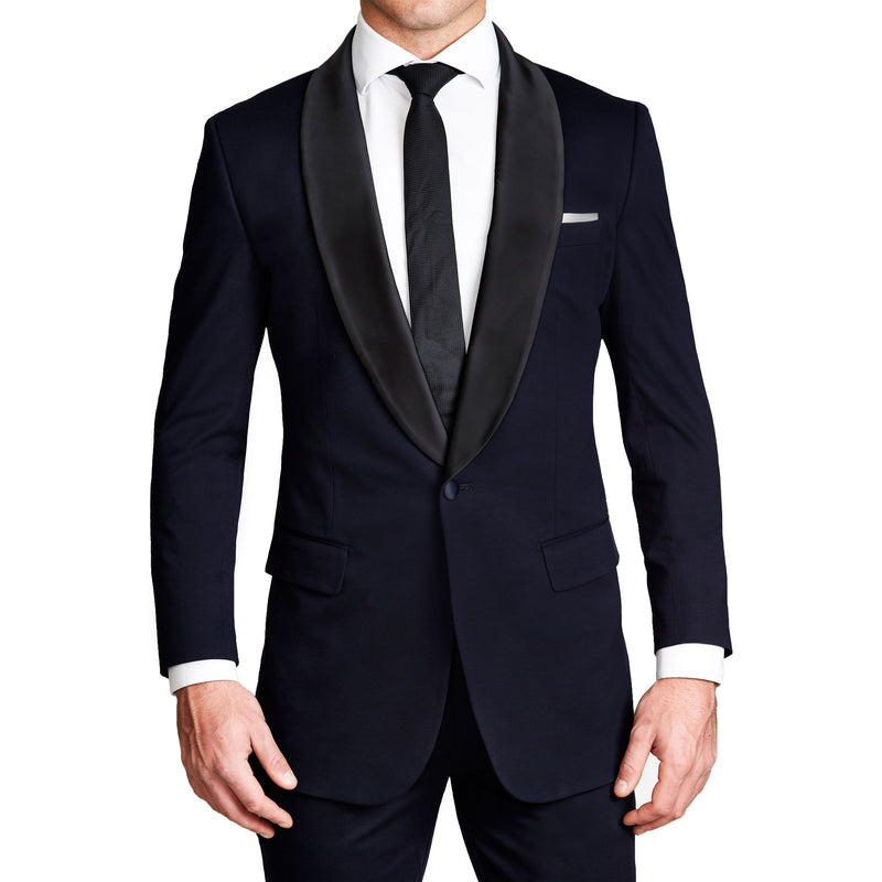 Athletic Fit Stretch Tuxedo Jacket - Solid Navy with Shawl Lapel