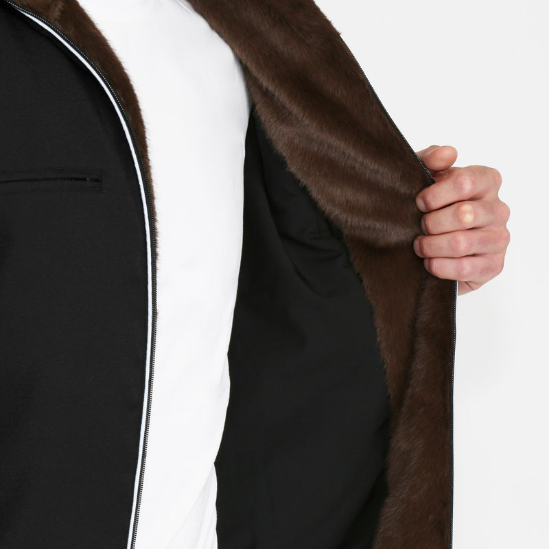 Down Bomber Jacket - Black with Brown Fur
